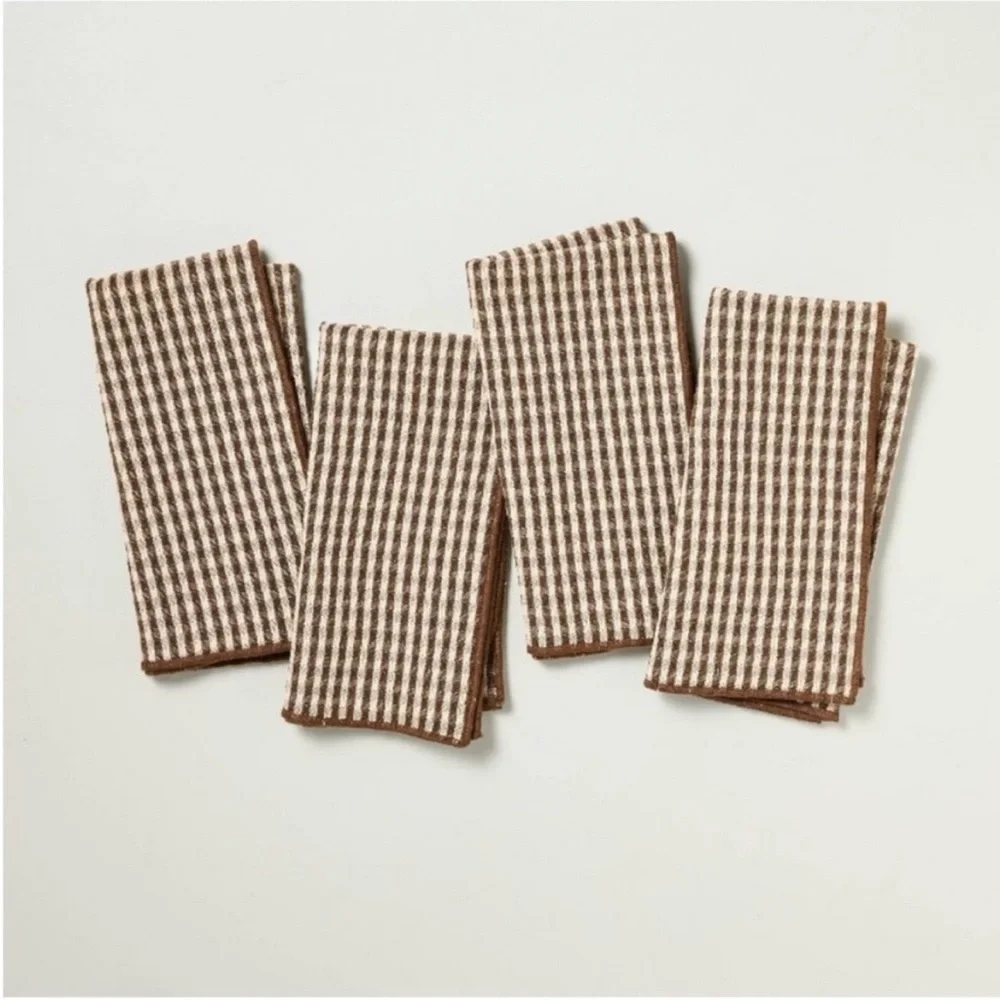 Set of 4 Serged Edge Gingham Cloth Napkins Brown - Hearth & Hand™ with Magnolia